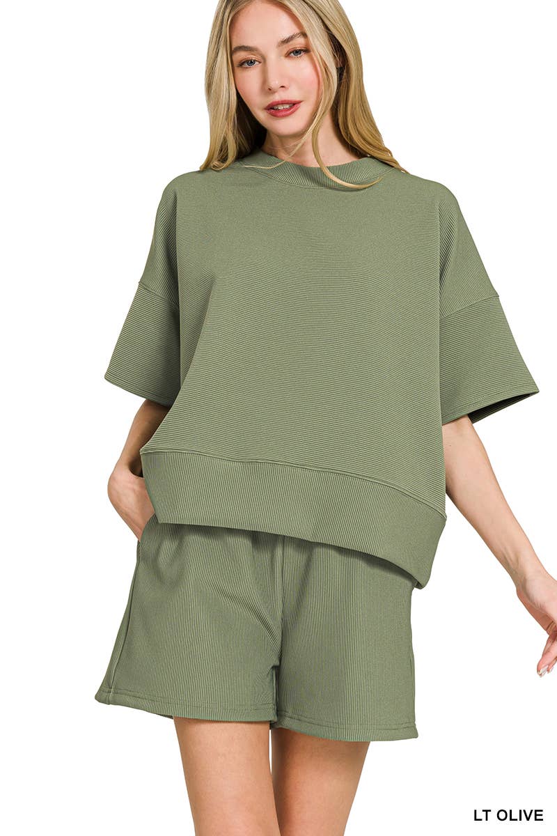 Ribbed Round Neck Tee & Shorts Set