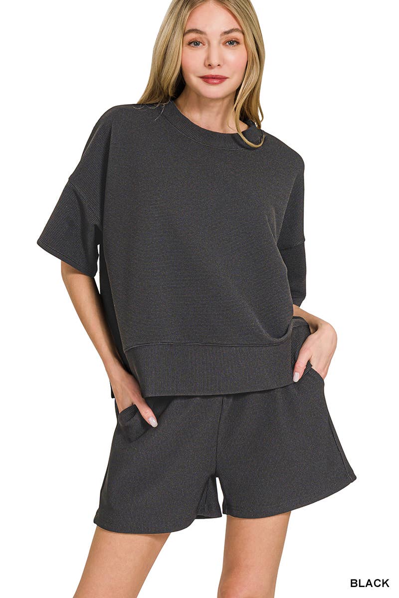 Ribbed Round Neck Tee & Shorts Set