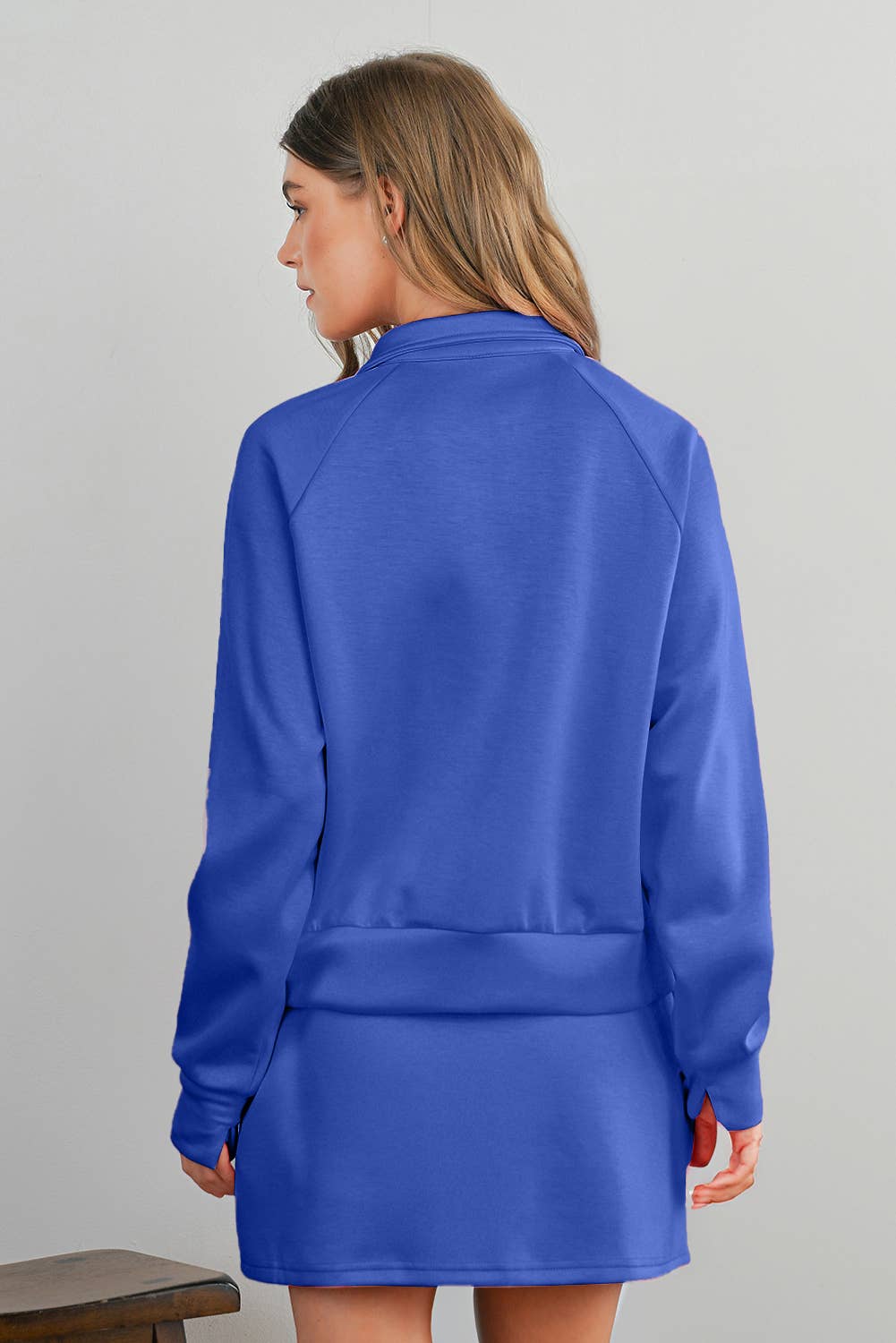 Solid Half Zip Front Pullover & Mini Skirt
