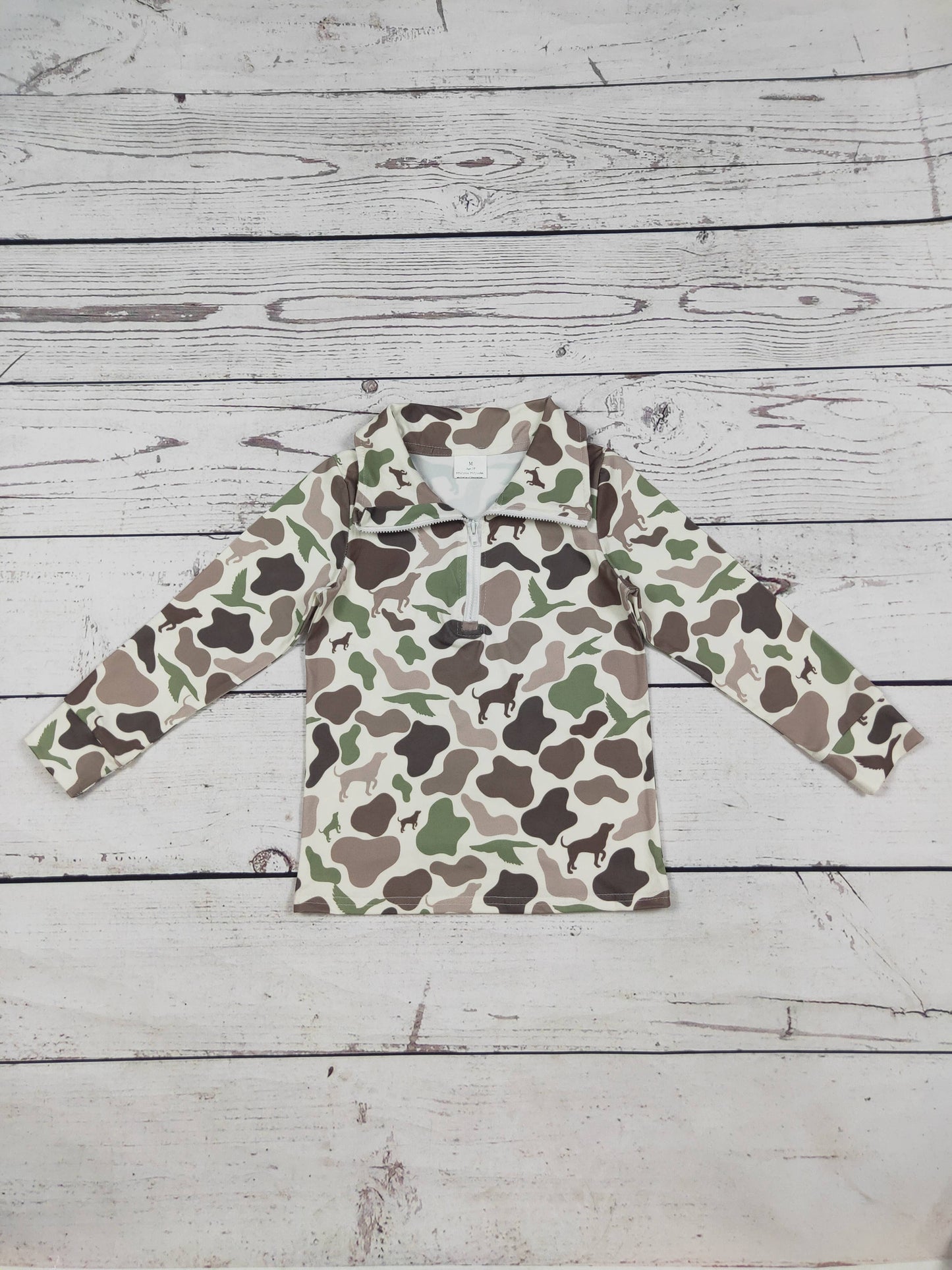 Hunting Camouflage Brown Printed Boys Zip Pullover