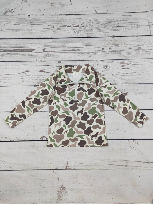 Hunting Camouflage Brown Printed Boys Zip Pullover