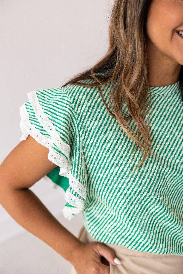 Knit Top Lace Trim Shirt