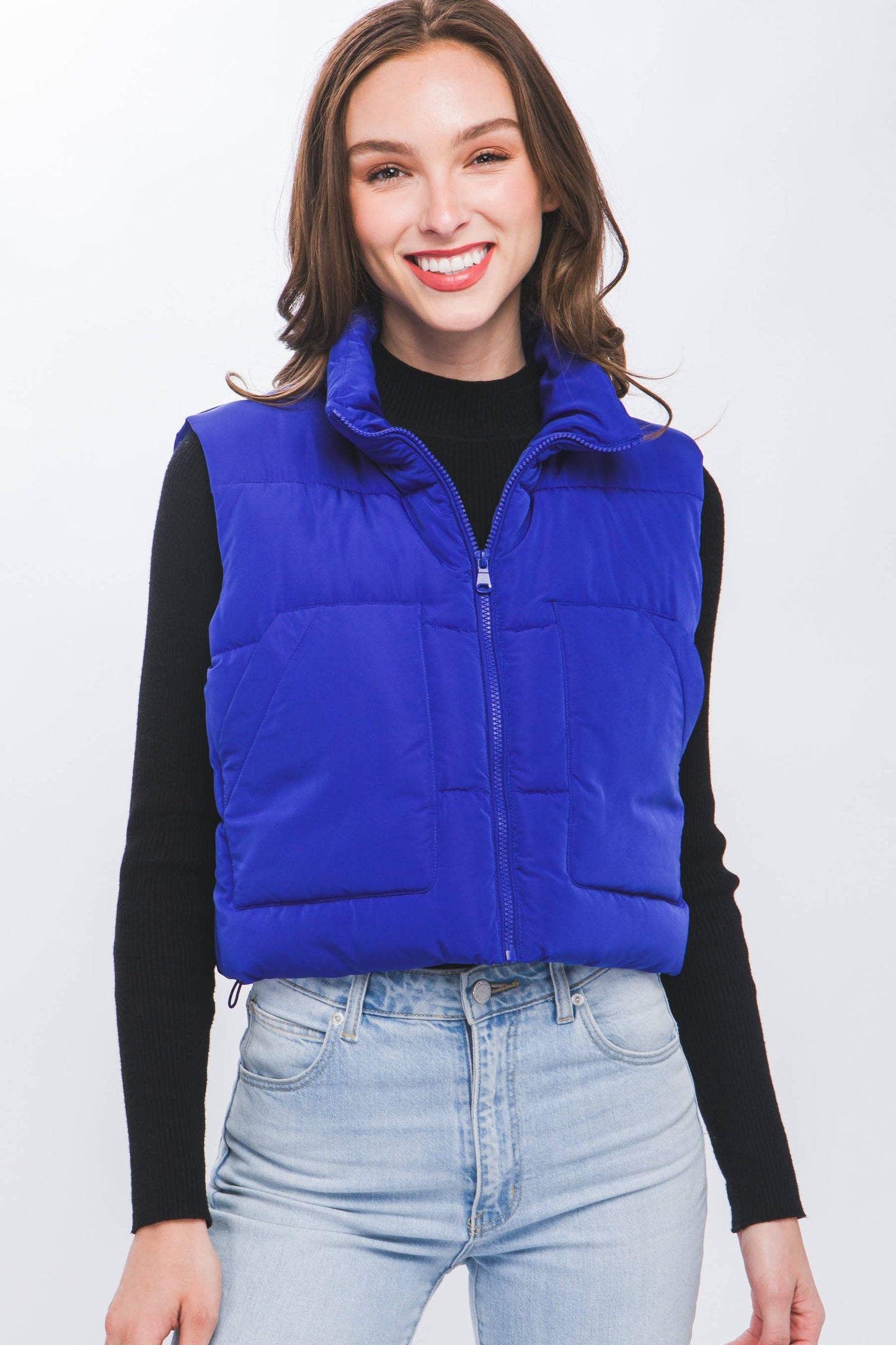 Puffer Vest With Pockets- Fuchsia