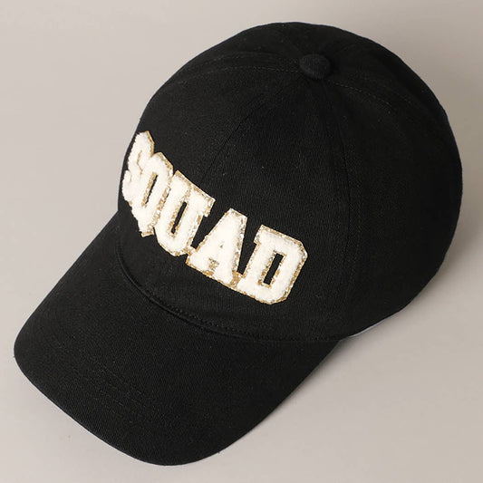 SQUAD Chenille Letter Patch Cotton Baseball Cap- Black