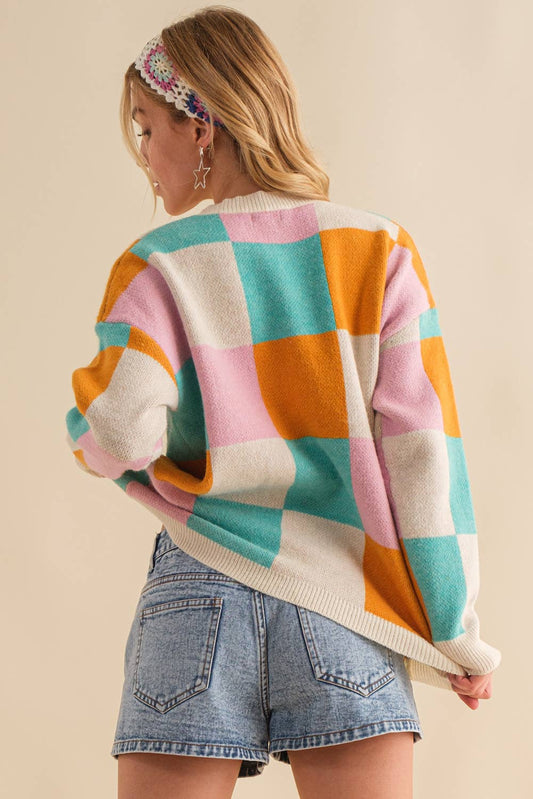 Funny Color Block Oversize Sweater- Multi