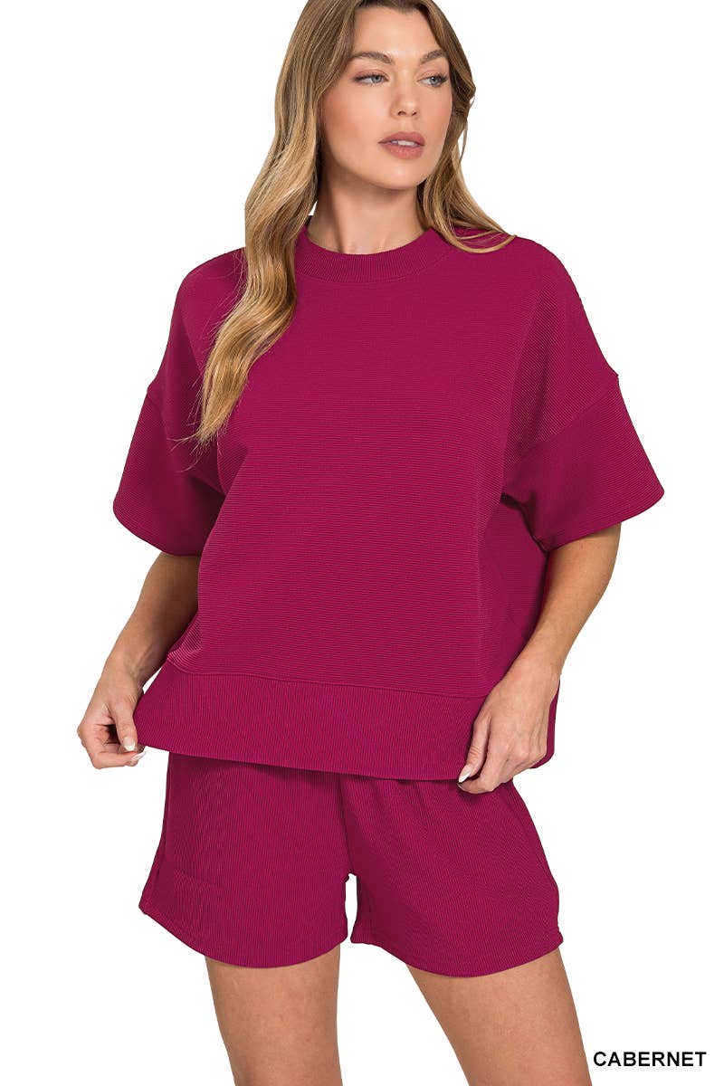 Ribbed Round Neck Tee & Shorts Set