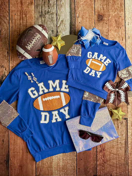 Mommy & Me Game Day Royal Blue Sequins Sleeved Shirt