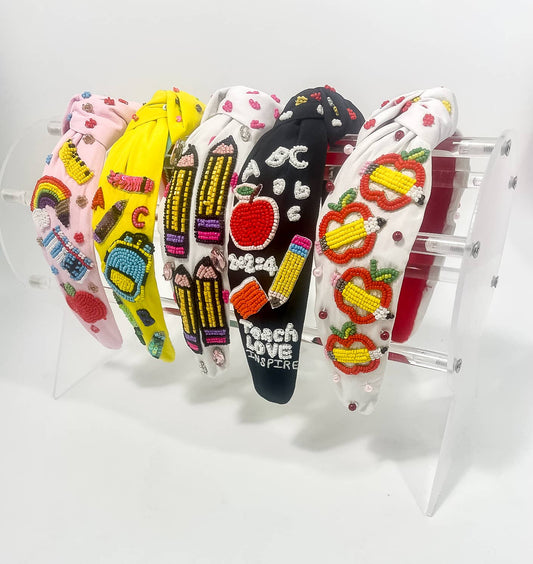 Teach Love Inspire Seed Bead Headband- Black