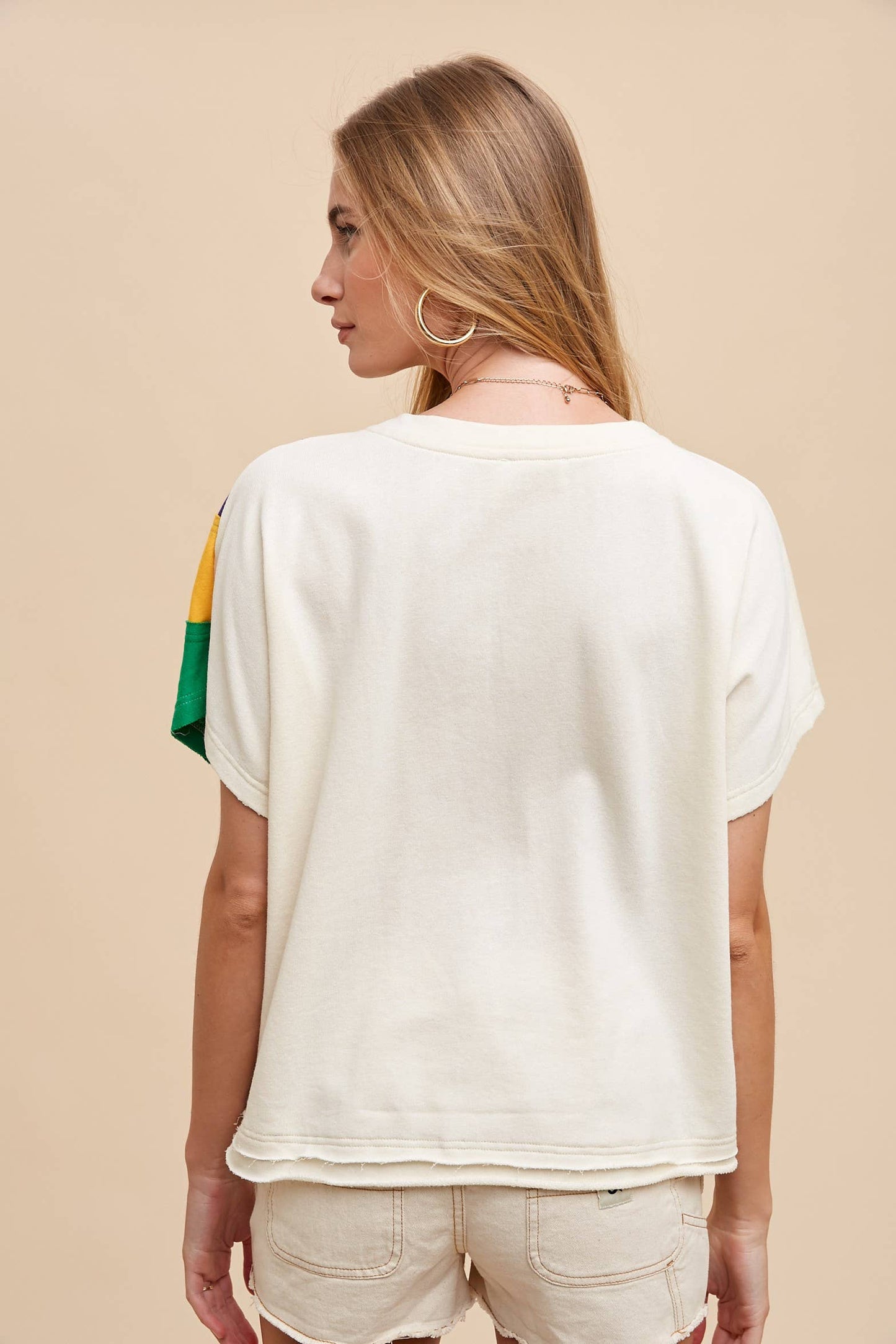 Mardi Gras Asymmetrical Color Block Pullover- Cream Combo