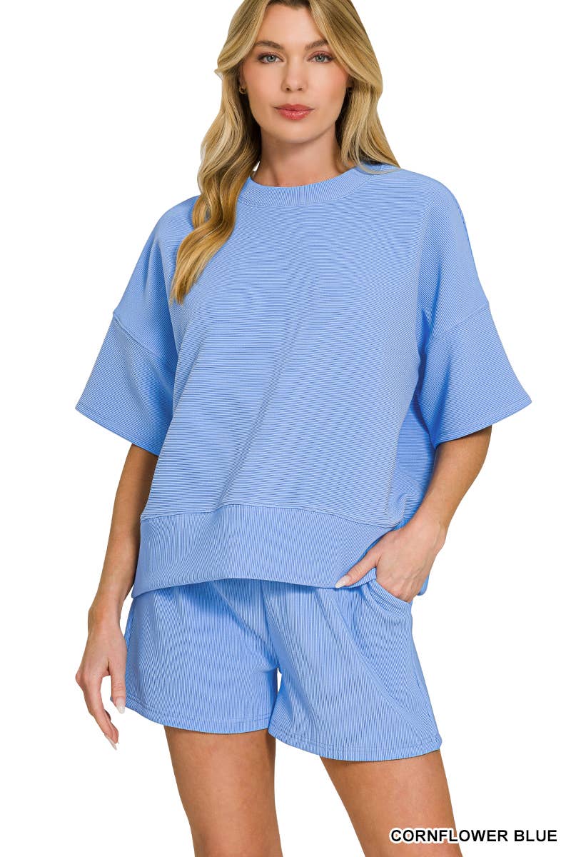 Ribbed Round Neck Tee & Shorts Set