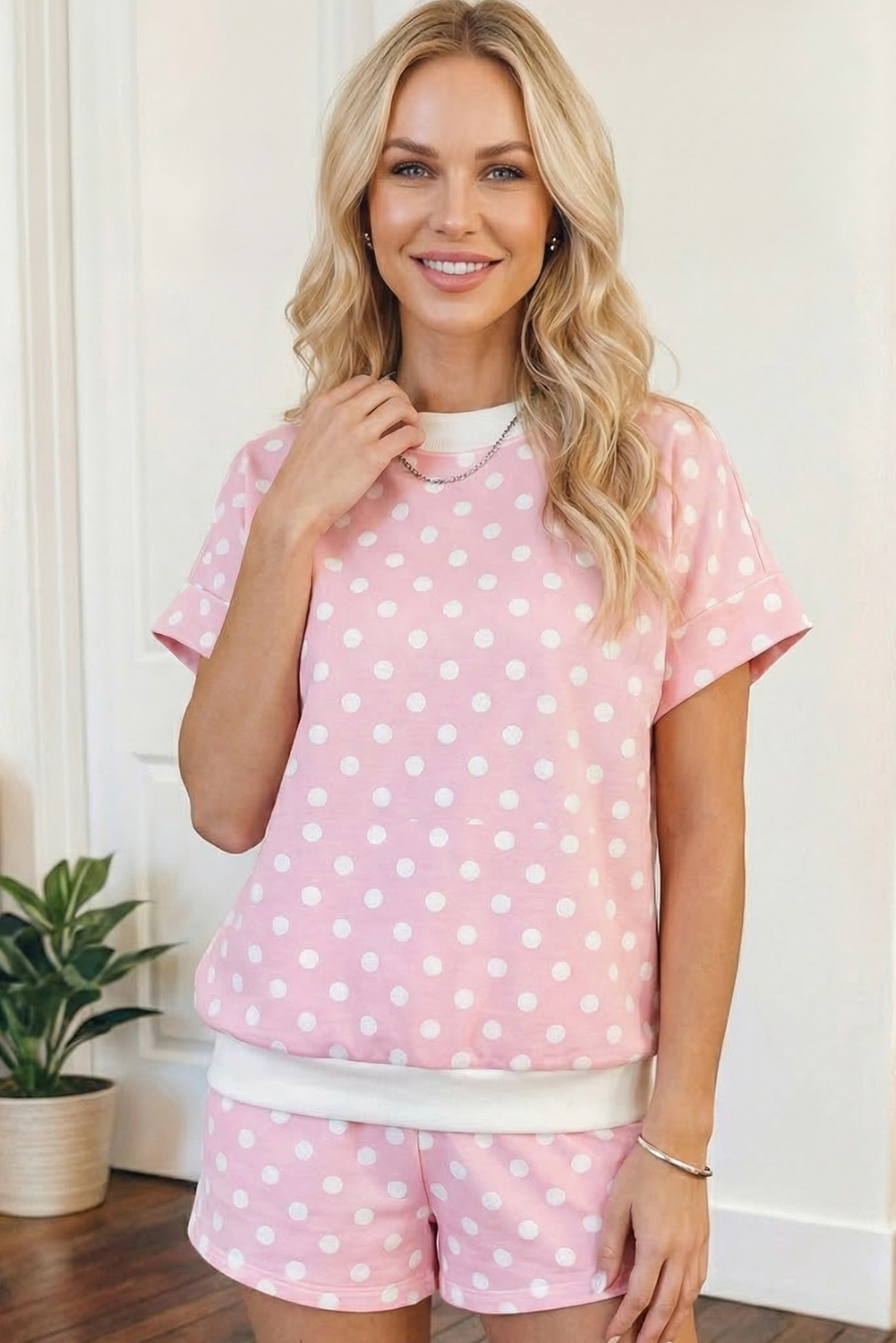 Polka Dot Mock Neck Sweatshirt and Shorts Set