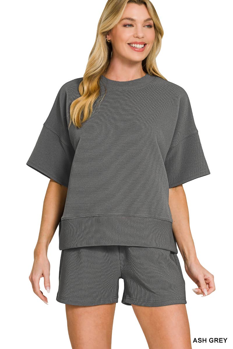 Ribbed Round Neck Tee & Shorts Set