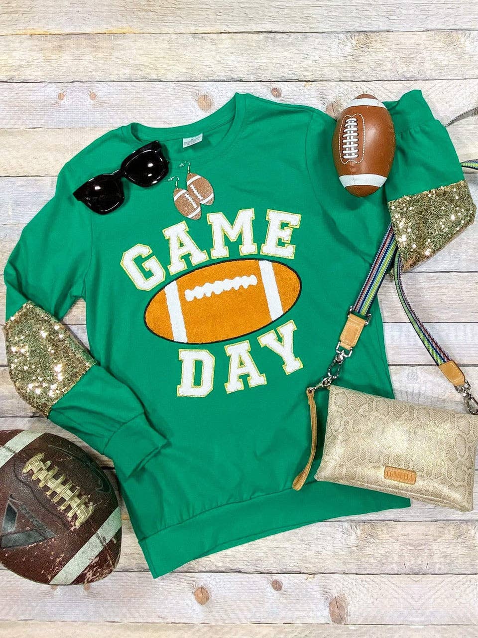 Mommy & Me Game Day Green Sequins Sleeved Shirt