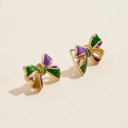 Mardi Gras Bow Stud Earrings