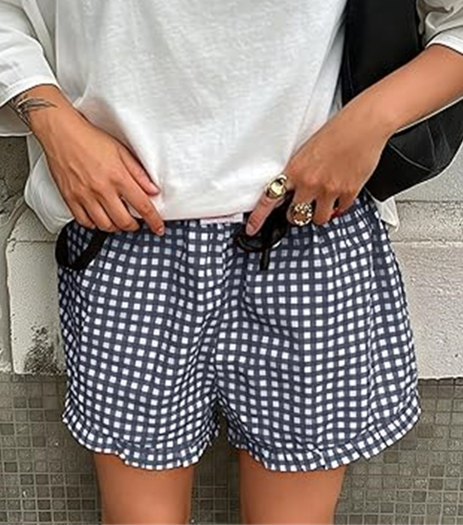 Red Check Print Ruffle Shorts