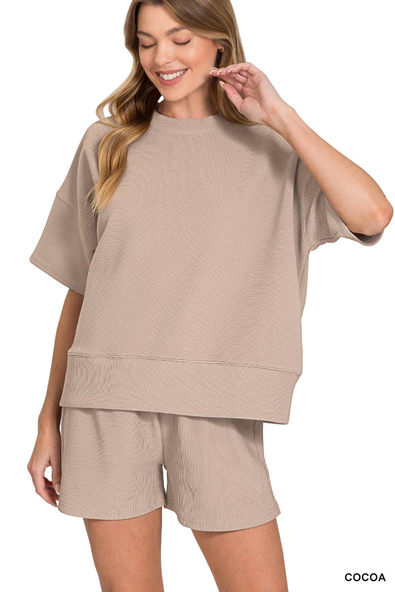 Ribbed Round Neck Tee & Shorts Set