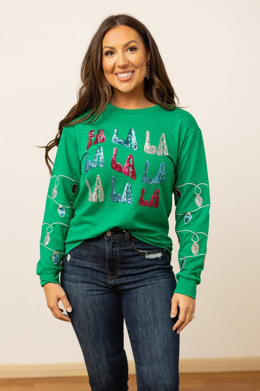 FA LA LA Sequins Green Sweater