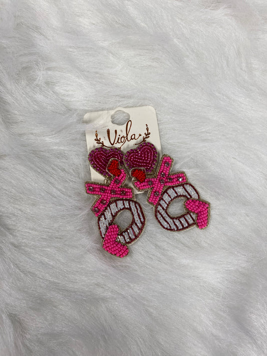 Viola Fuchsia Hearts 'XO' Seed Bead Earrings