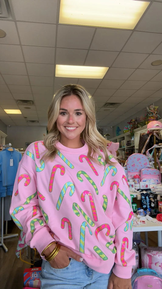 Colorful Candy Cane Christmas Sequin Sweater Kids & Adults