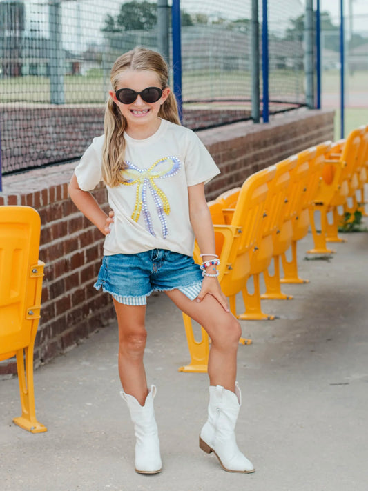 Preppy Purple & Gold Bows Sequin Tee Youth & Adult