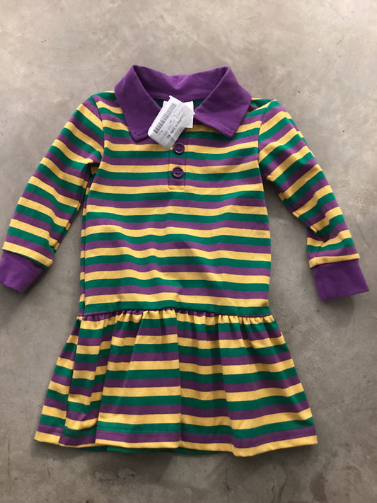 Purple, Green, & Gold Striped Collared Dress