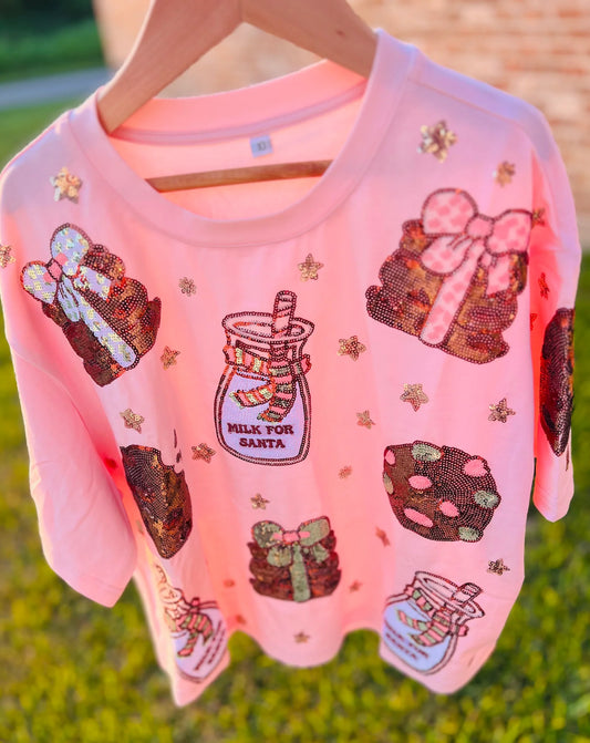 Milk and Cookies for Santa Sequin Tee