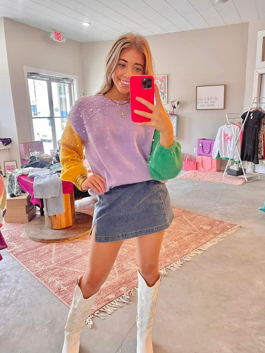 Mardi Gras Pearl Poppin Sweater