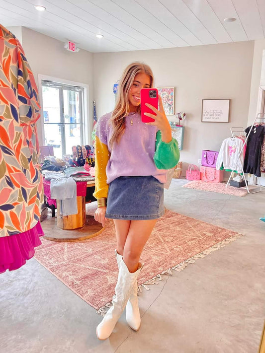 Mardi Gras Pearl Poppin Sweater