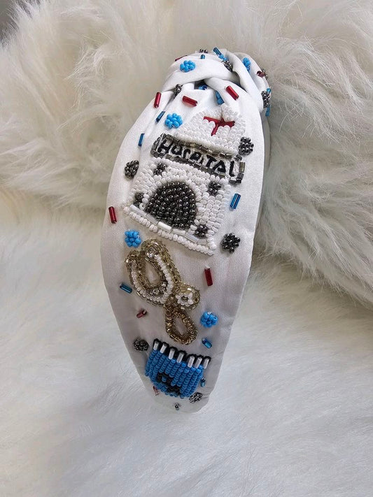 Nurse Stuff Seed Bead Headband- White