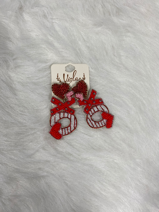 Viola Red Hearts 'XO' Seed Bead Earrings