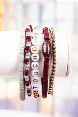 Wine and Gray 'Touchdown' Beaded Bracelet Set