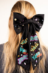 Viola Y'all Bead and Crystal Black Hair Bow Barrette