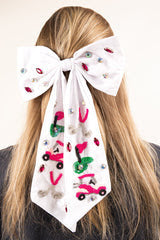 Viola Golf Seed Bead White Hair Bow Barrette