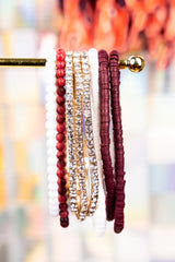 Own The Game Wine and White Beaded Bracelet Set