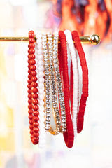 Own The Game Red and White Beaded Bracelet Set