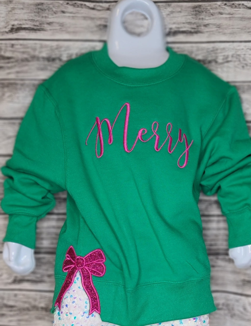 Merry w/Side Bow Embroidered Sweatshirt