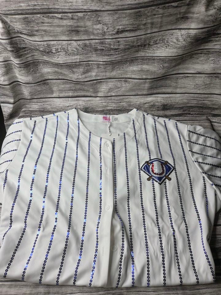 Baseball Rally Jersey with Royal Stripes