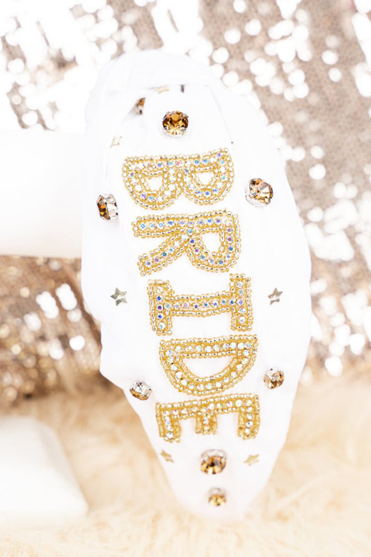 'Bride' Gold and White Knotted Headband