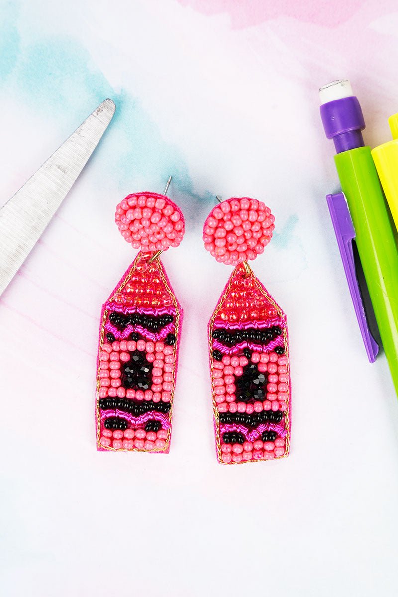 Pink Crayon Seed Bead Earrings