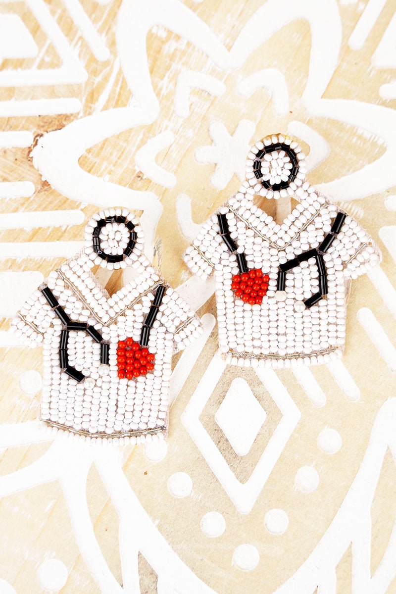 Heart For Nursing White Scrubs Seed Bead Earrings