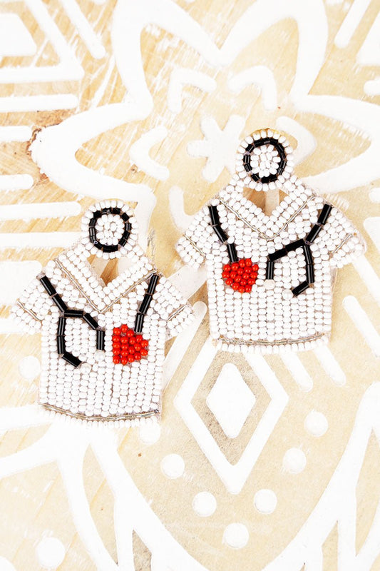 Heart For Nursing White Scrubs Seed Bead Earrings