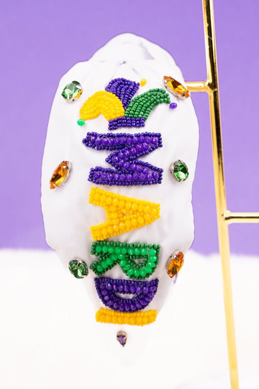 Viola White 'Mardi Gras' Seed Bead Knotted Headband