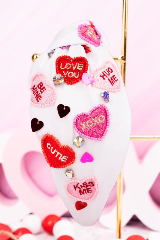 Viola Candy Hearts White Knotted Headband