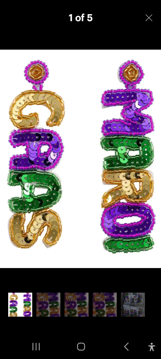 Sequin Mardi Gras Drop Earrings