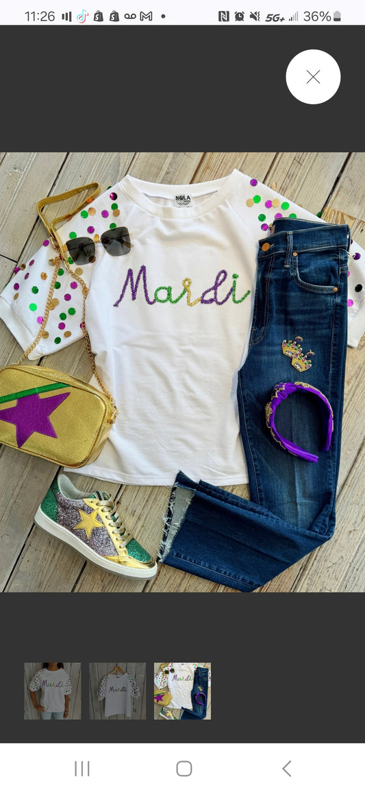 Mardi Sequin Bubble Sleeve- White