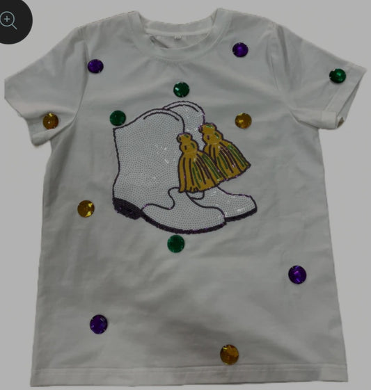 Mardi Gras Boot Bling Tee