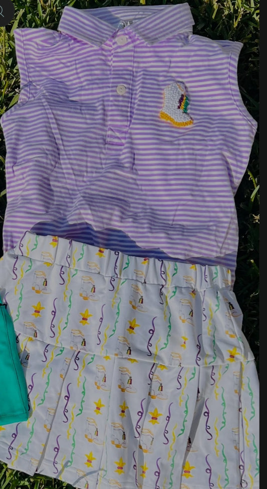 Preppy Boot Skort Set - Mardi Gras