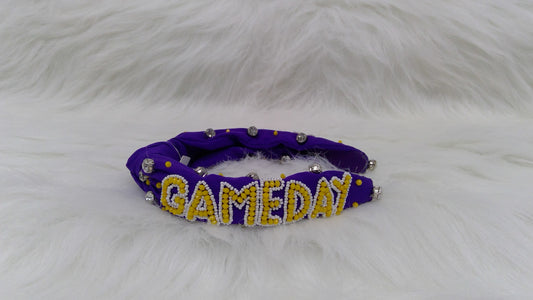 Purple and Gold Gameday Seed Beaded Top Knot Headband
