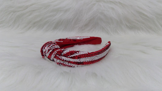 Red and White Sequin Striped Top Knot Headband