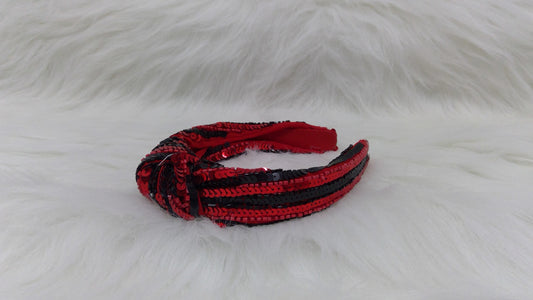 Red and Black Sequin Striped Top Knot Headband